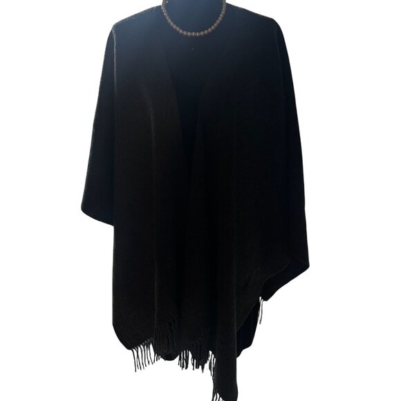 Portolano Shawl Wrap Womens Lambswool Fringe Scarf Sweaters Open Poncho Ruana - Picture 1 of 12
